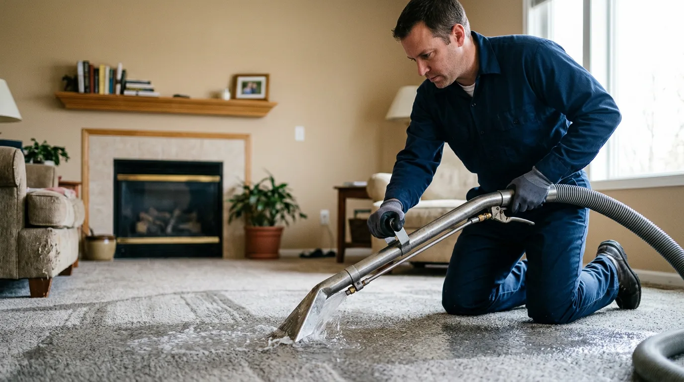 Water damage restoration technician working near Belleville, WI